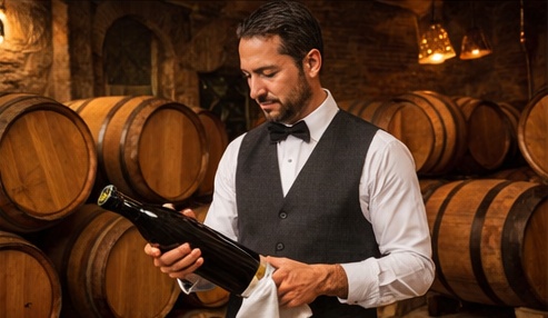 Sommelier tasting wine in cellar
